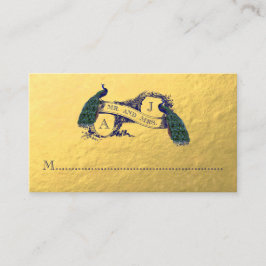 Cartão Dourado de Local de Casamento de Peacock