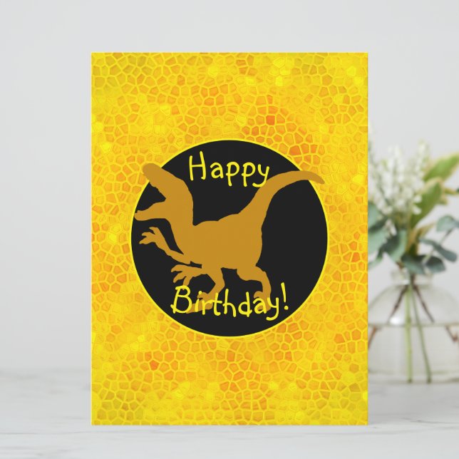Cartão Dourado Dinossauro Esconde Feliz Aniversário! (Em pé/Frente)