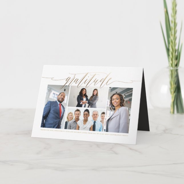 Cartão Dourado do feriado do negócio da foto do (Frente)