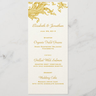 Cartão Dourado do menu do casamento da varredura