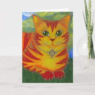 Cartão Dourado dourado da arte da fantasia do gato