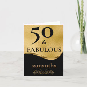 Cartão Dourado e Preto Brilho 50 & Fabuloso Aniversário