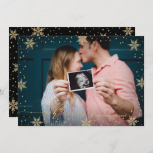 Cartão Dourado e preto Flocos de neve Fatos Foto Natal