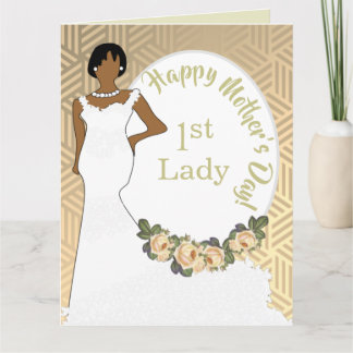 Cartão Dourado Floral Afro-Americano 1ª Dama Dia das Mães