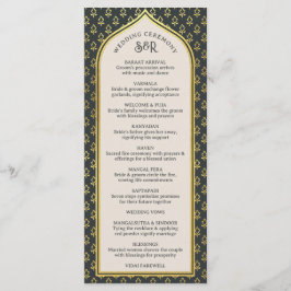 Cartão Dourado Floral Indian & Hindu Wedch Program