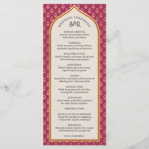 Cartão Dourado Floral Indian & Hindu Wedch Program