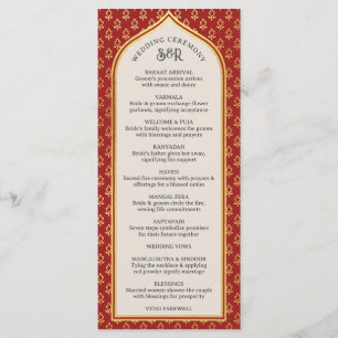 Cartão Dourado Floral Indian & Hindu Wedch Program