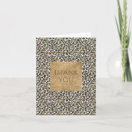 Cartão Dourado Glam Black Leopardo Print Obrigado
