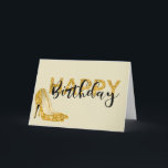 Cartão Dourado Glam Glitter Feliz Aniversário Salto<br><div class="desc">Este design foi criado através da arte digital. Pode ser personalizado escolhendo a opção personalizar mais. Entre em contato comigo em colorflowcreations@gmail.com se você quiser usar este design em outro produto. Compre minha pintura de acrílico abstrato original para venda em www.etsy.com/shop/colorflowart. Veja mais das minhas criações ou siga-me em www.facebook.com/colorflowcreations,...</div>