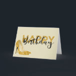 Cartão Dourado Glam Glitter Feliz Aniversário Salto<br><div class="desc">Este design foi criado através da arte digital. Pode ser personalizado escolhendo a opção personalizar mais. Entre em contato comigo em colorflowcreations@gmail.com se você quiser usar este design em outro produto. Compre minha pintura de acrílico abstrato original para venda em www.etsy.com/shop/colorflowart. Veja mais das minhas criações ou siga-me em www.facebook.com/colorflowcreations,...</div>