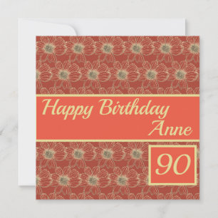 Cartão Dourado Maroon Feliz Aniversário Floral