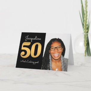 Cartão Dourado Moderno de Foto de 50º Aniversário