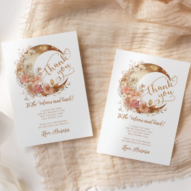 Cartão Dourado obrigado de lua floral para o aniversário  (Criador carregado)