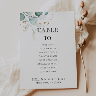 Cartão Dourado para a Mesa 6 do casamento verde