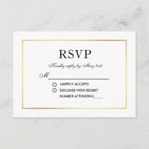 Cartão Dourado preto RSVP de Casamento Elegante Mo