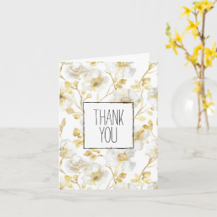 Cartão Dourado romântico White Floral Obrigado