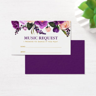 Cartão Dourado roxo floral do pedido da canção