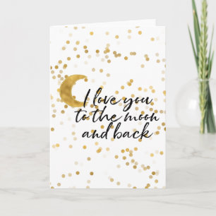 Cartão Dourado, te amo à lua Confetti