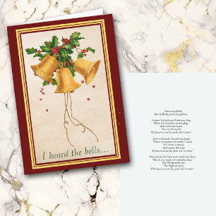 Cartão Dourados Sinos com Holly Longfellow Poem Vintage
