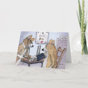 Cartão Doutor Welsh Corgi para verificar a pressão sanguí