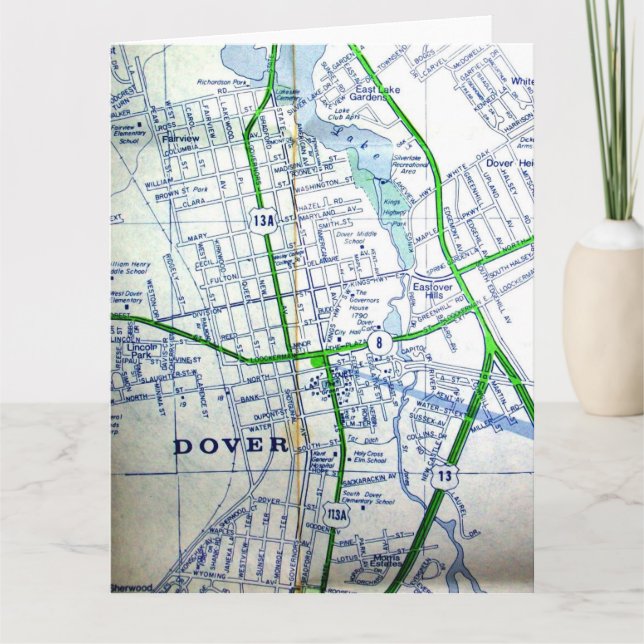 Cartão Dover, Mapa de Vintage de DE (Frente)