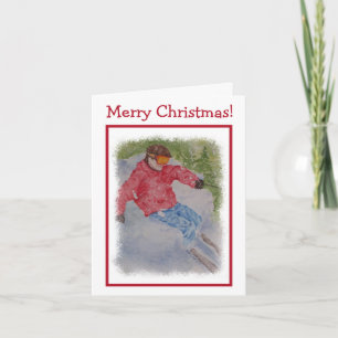 Cartão Downhill Skier Merry Christmas