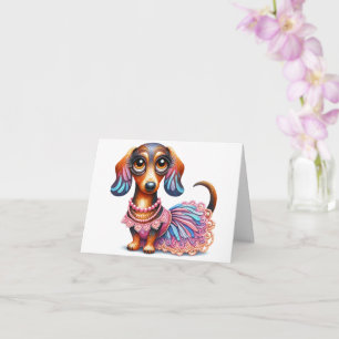Cartão Download de Dachshund Pintado com Pastel Texturiza
