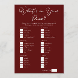 Cartão Downloadable Burgundy Purse Bridal Shower Game
