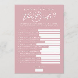 Cartão Downloadable Rose Pink Bride Facts Shower Game