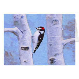 Cartão Downy Woodpecker Painting - Original Bird Art
