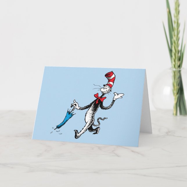 Cartão Dr. Seuss | Gato no Chapéu Passeio de Guarda-chuva (Frente)