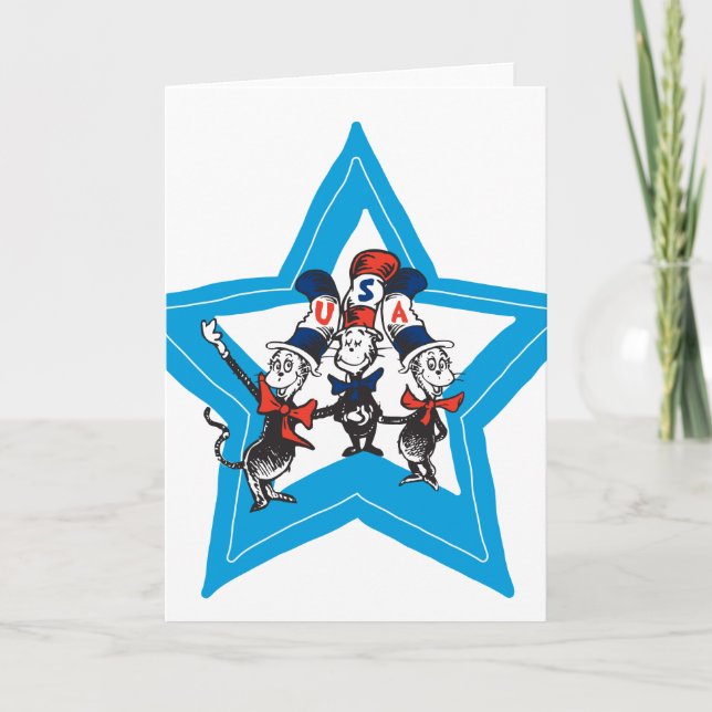 Cartão Dr. Seuss | Gráfico Little Cats USA Hats (Frente)