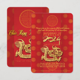 Cartão Dragão de Ano Novo Vietnamita 2024 Partido Inv