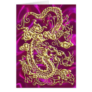 Cartão Dragão Dourado magenta Satin Impressão