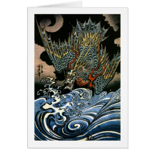Cartão Dragão e Espírito Água Kuniyoshi Belas Artes Ja