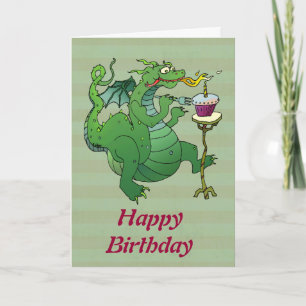 Cartão Dragão Engraçado Soprando Velas de Aniversário