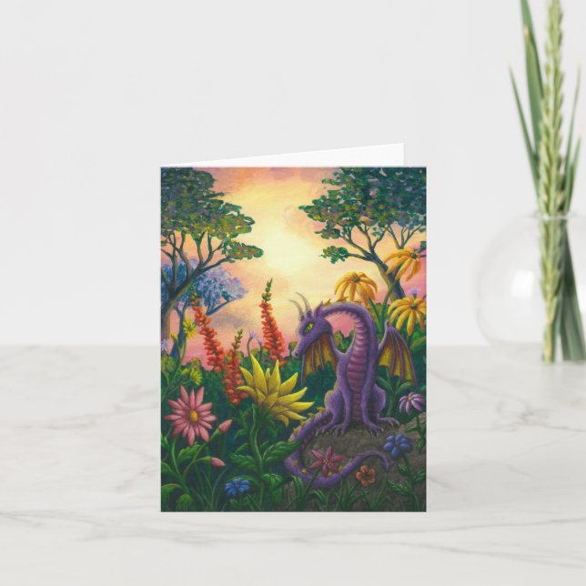 Cartão Dragão entre o notecard das flores (Frente)