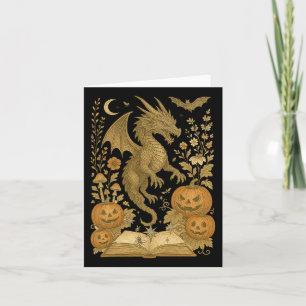 Cartão Dragão Floral Retro Livro Abóbora Leitura Assustad
