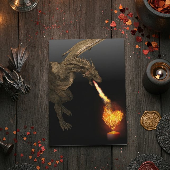 Cartão Dragão Fogo Respirando Coração Amor Wyvern (Criador carregado)