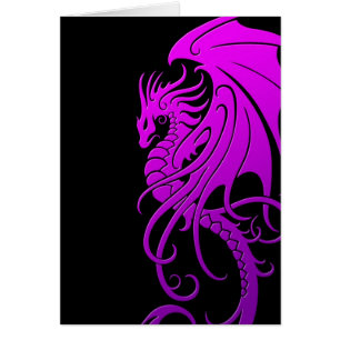 Cartão Dragão tribal de voo - roxo no preto