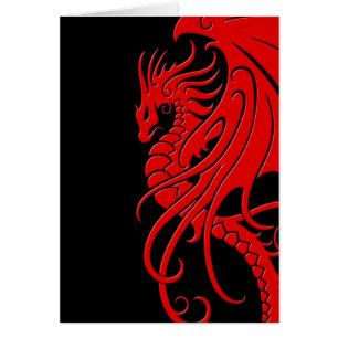 Cartão Dragão tribal de voo - vermelho no preto