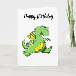 Cartão Dragão verde de desenho animado andando de costas