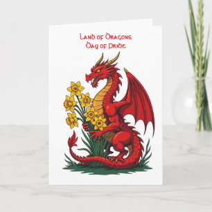Cartão Dragão Vermelho Coletando Narcisos 