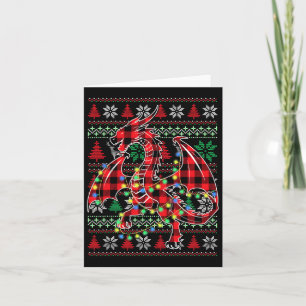 Cartão Dragão Xadrez Vermelho Luzes de Natal Feias Natal