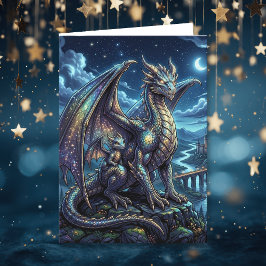 Cartão Dragões Celestiais ao Luar | Feliz Aniversário