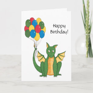 Cartão Dragon with Balloons Birthday Card
