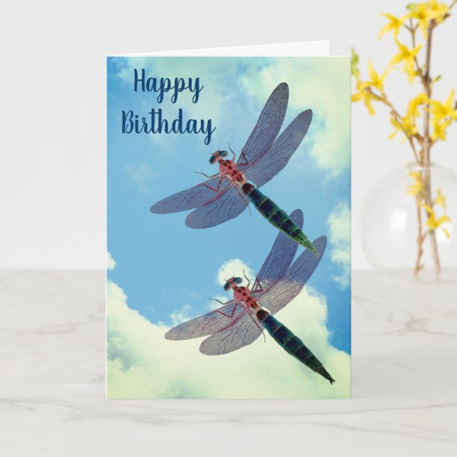Cartão Dragonflies Blue Sky Nature Birthday Card (Flor Amarela)