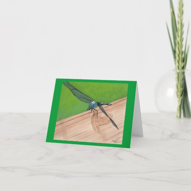 Cartão Dragonfly azul em placas de anotação de trilho (Frente)