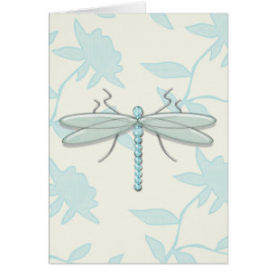 Cartão Dragonfly Grande em Fundo Floral Estimulado