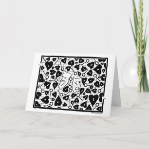 Cartão Drama masks, hearts, keys, a maze. Greeting Card.